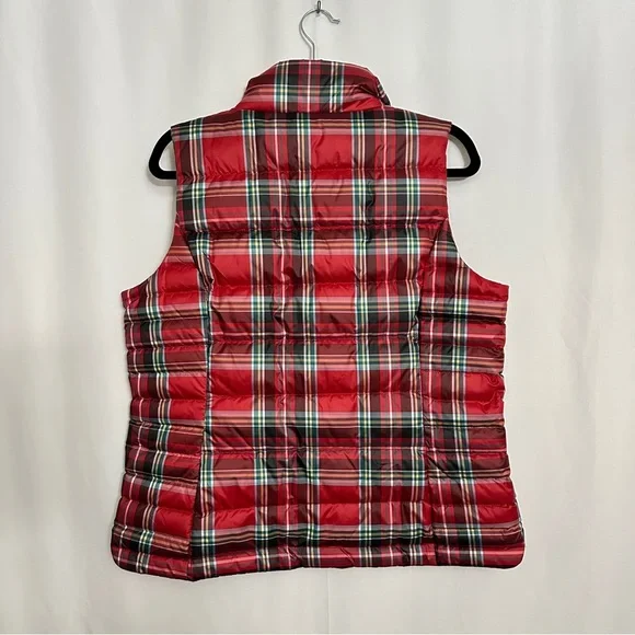 Lands' End Women's Plaid Print Red Puffer Vest Sleeveless Jacket sz M/P 10-12 - Picture 8 of 9